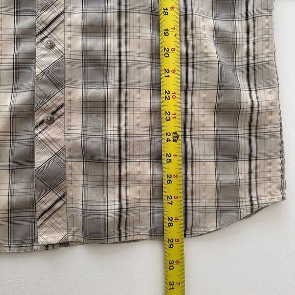 Prana Men's Short Sleeve Shirt L Grey Plaid Button Up Logo Outdoor Hiking - Picture 5 of 9